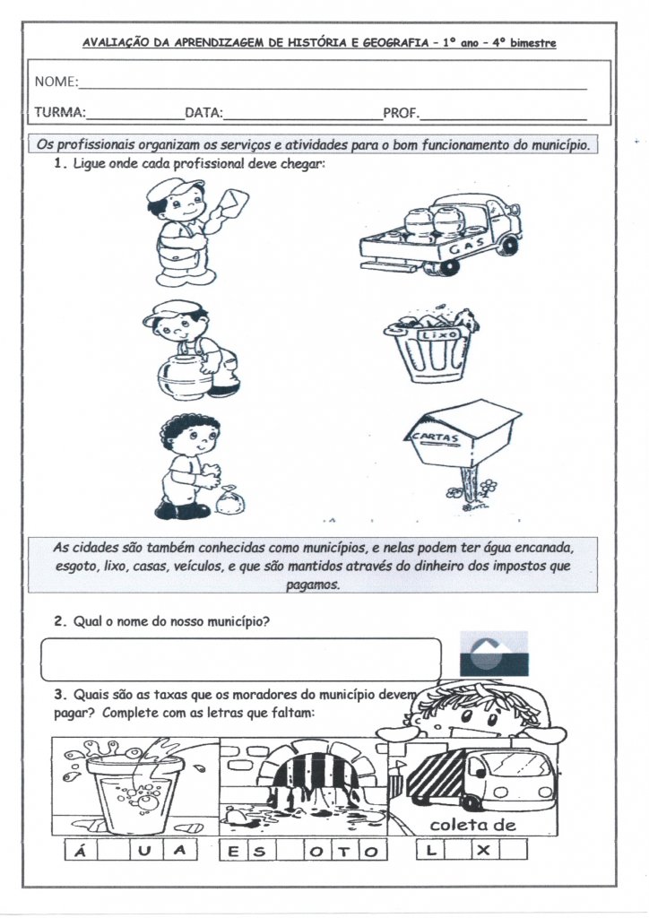 Avaliação História e Geografia 1 e 2 Ano-Folha 1