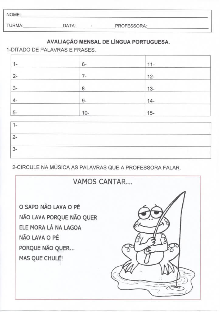 Avaliação de Língua Portuguesa 1 e 2 Ano-Folha 1