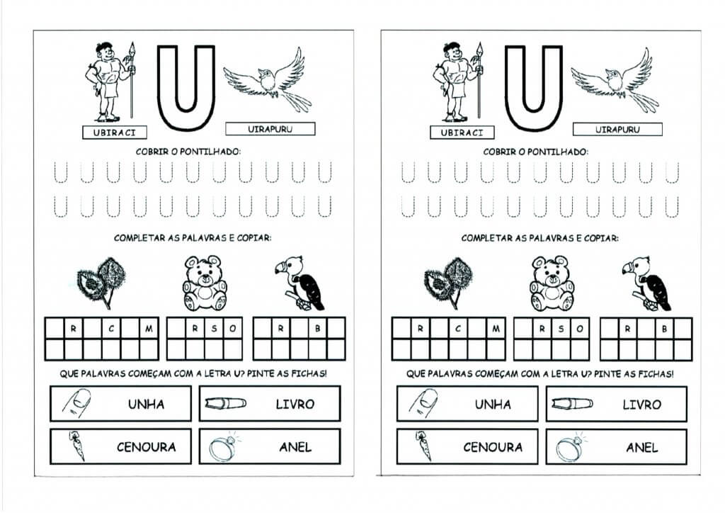 Alfabeto com as Letras Iniciais e Pontilhadas-Parte 5-Letra U
