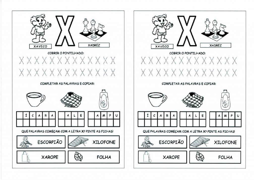 Alfabeto com as Letras Iniciais e Pontilhadas-Parte 6-Letra X