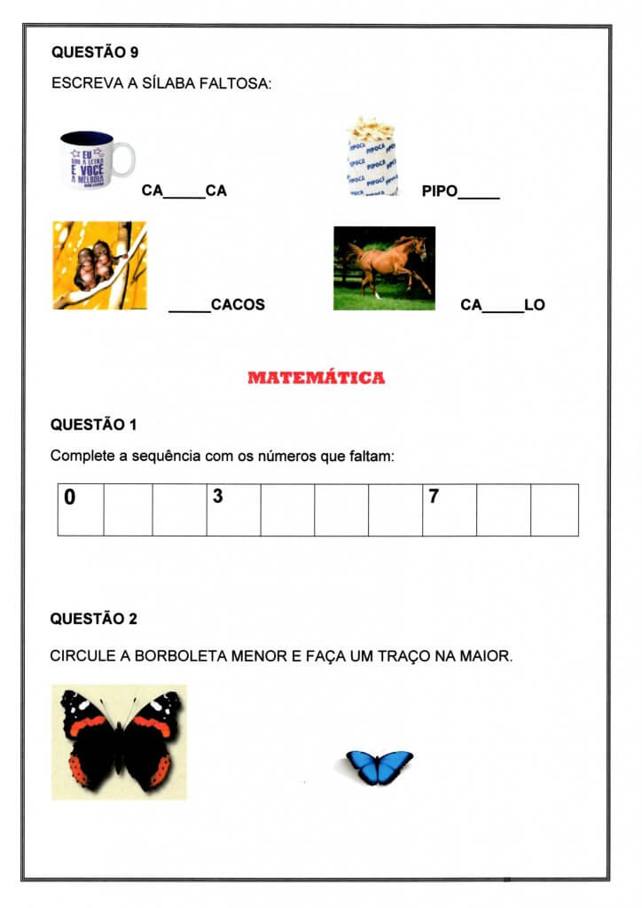Avaliação Diagnóstica Geral 1 Ano-Parte 2-Folha 4