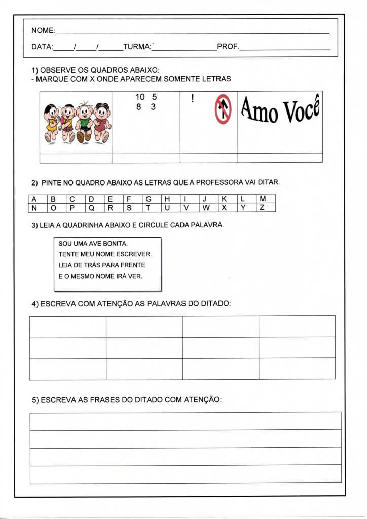 Avaliação Diagnóstica 1 e 2 Ano-Parte 1-Folha 1