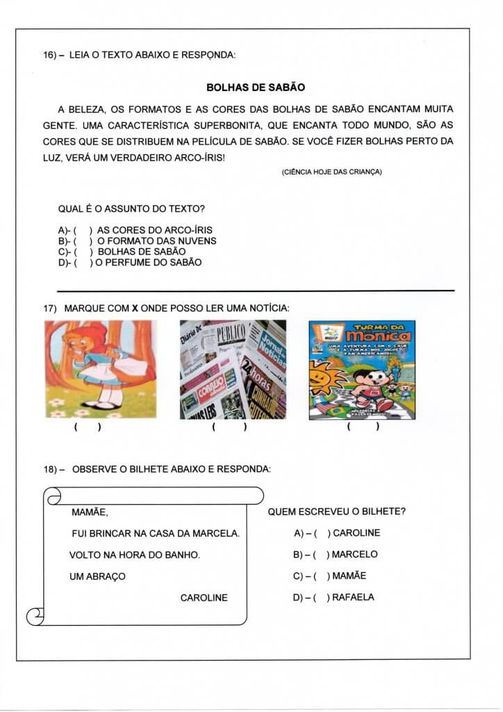 Avaliação Diagnóstica 1 e 2 Ano-Parte 2-Folha 4