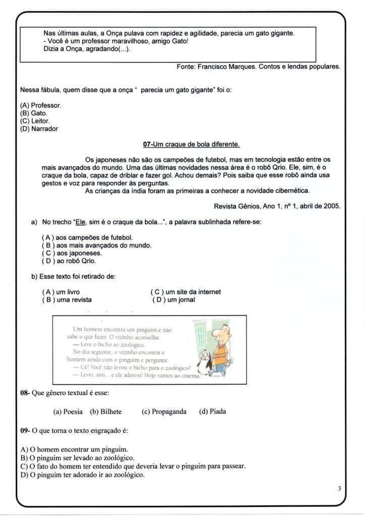 Avaliação Diagnóstica 4 Ano-Parte 2-Folha 3