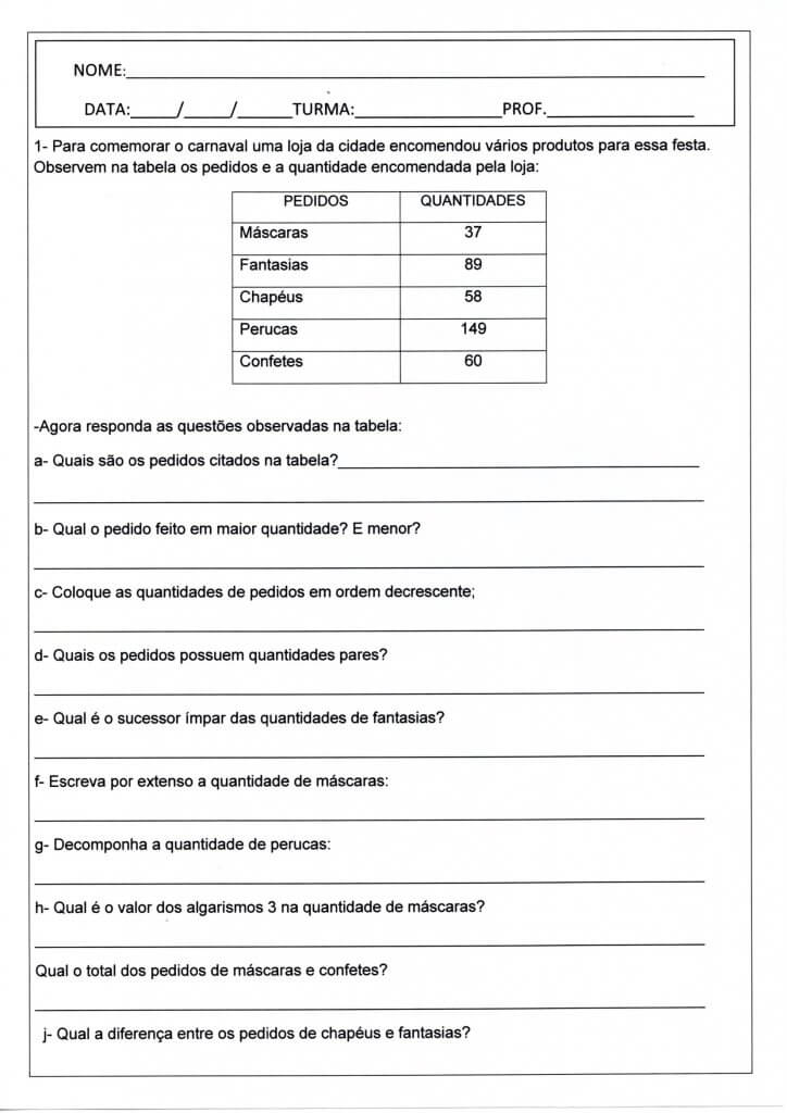  Atividades de Matemática-Parte 1-Folha 1