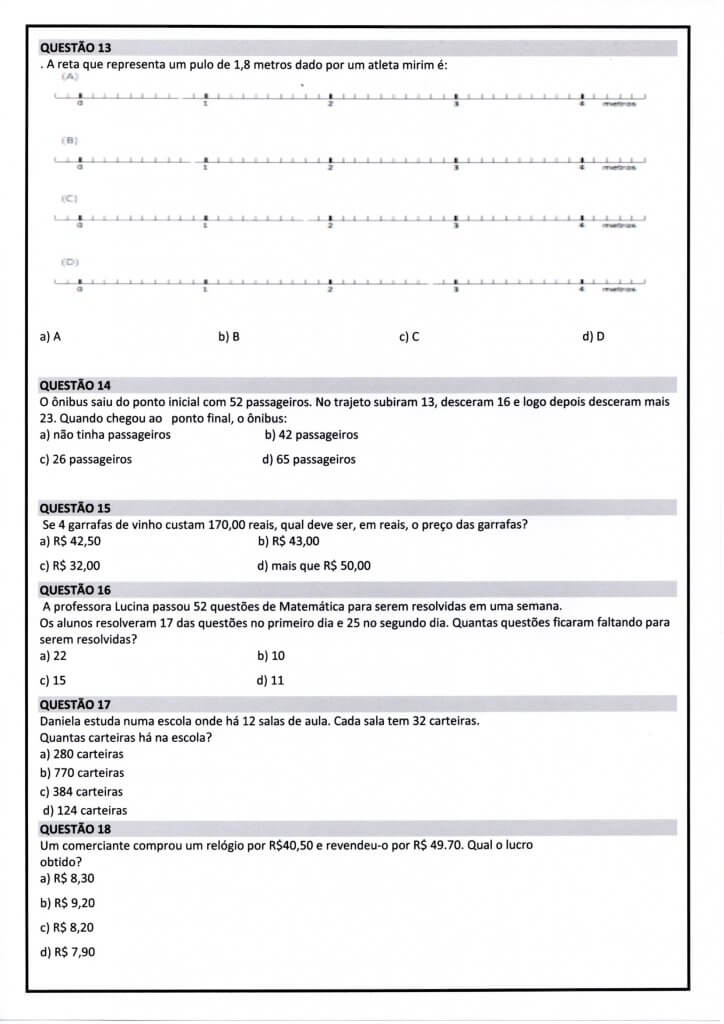Avaliação Diagnóstica 5 Ano-Matemática-Parte 2-Folha 3