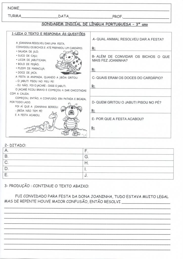 Sondagem Língua Portuguesa-3 Ano