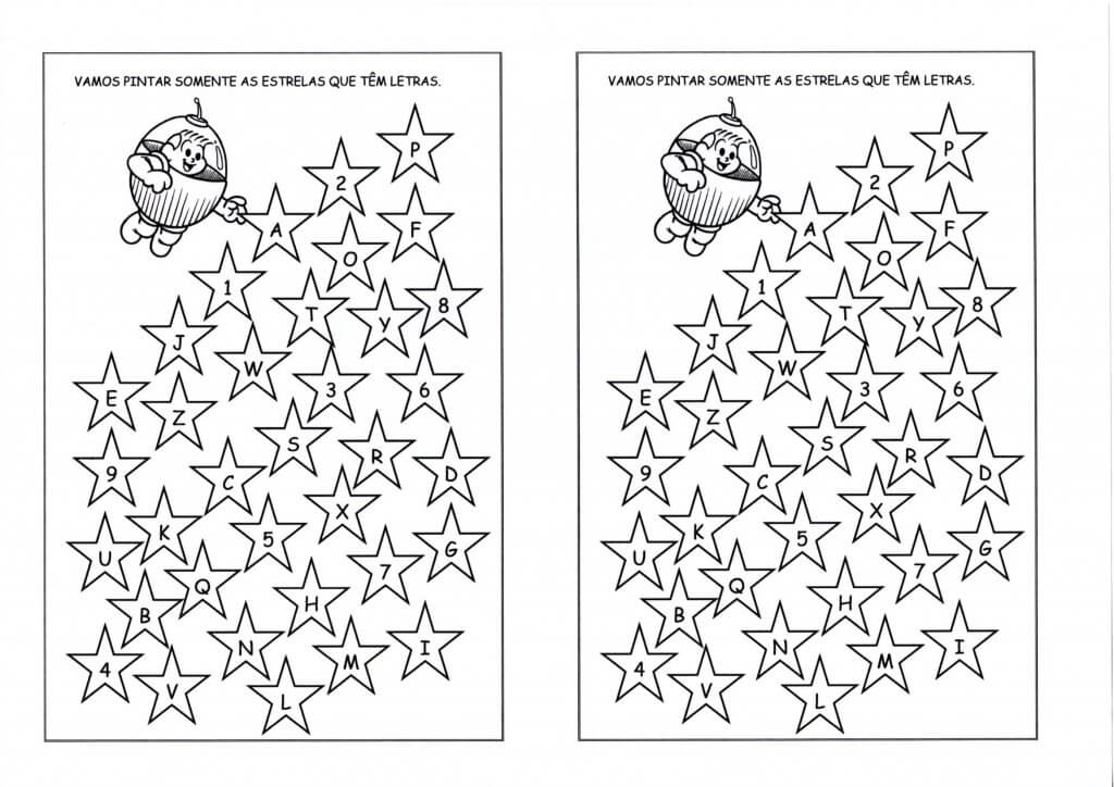 Letras vogais e números-Pintar e Ligar-Folha 1
