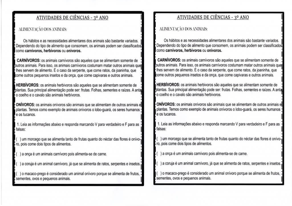 Ciências-Herbívoros Carnívoros e Onívoros-Folha 1