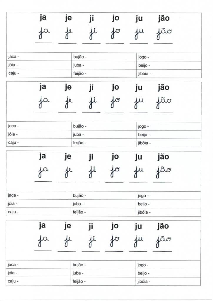 Atividade de Língua Portuguesa-Letra Cursiva-Parte 2-Letra J
