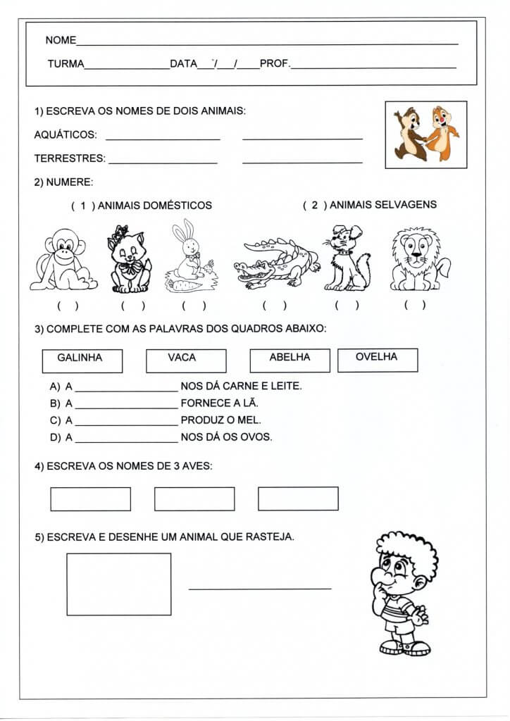Avaliação de Aprendizagem-Animais-Folha 1