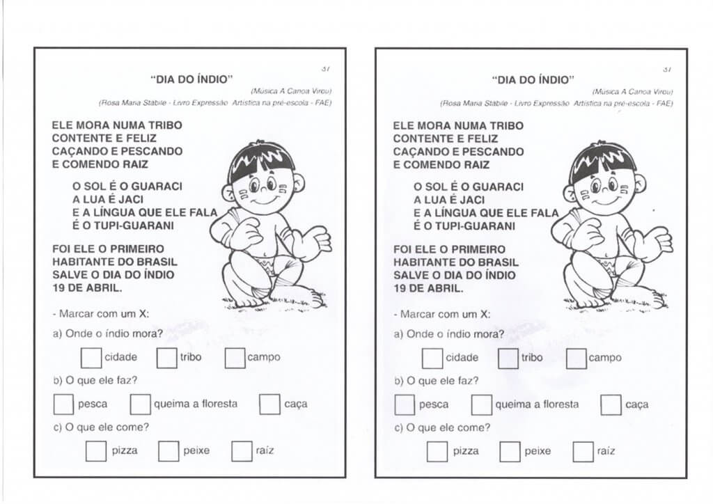 Dia do Índio-Texto e Caça-Palavras-Folha 1