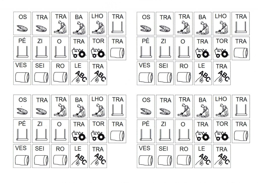 Atividade com sílabas para o aluno montar as palavras com TRA e TRE-Folha 2 Figuras com sílabas para montar palavras TRA TRE-Folha 2