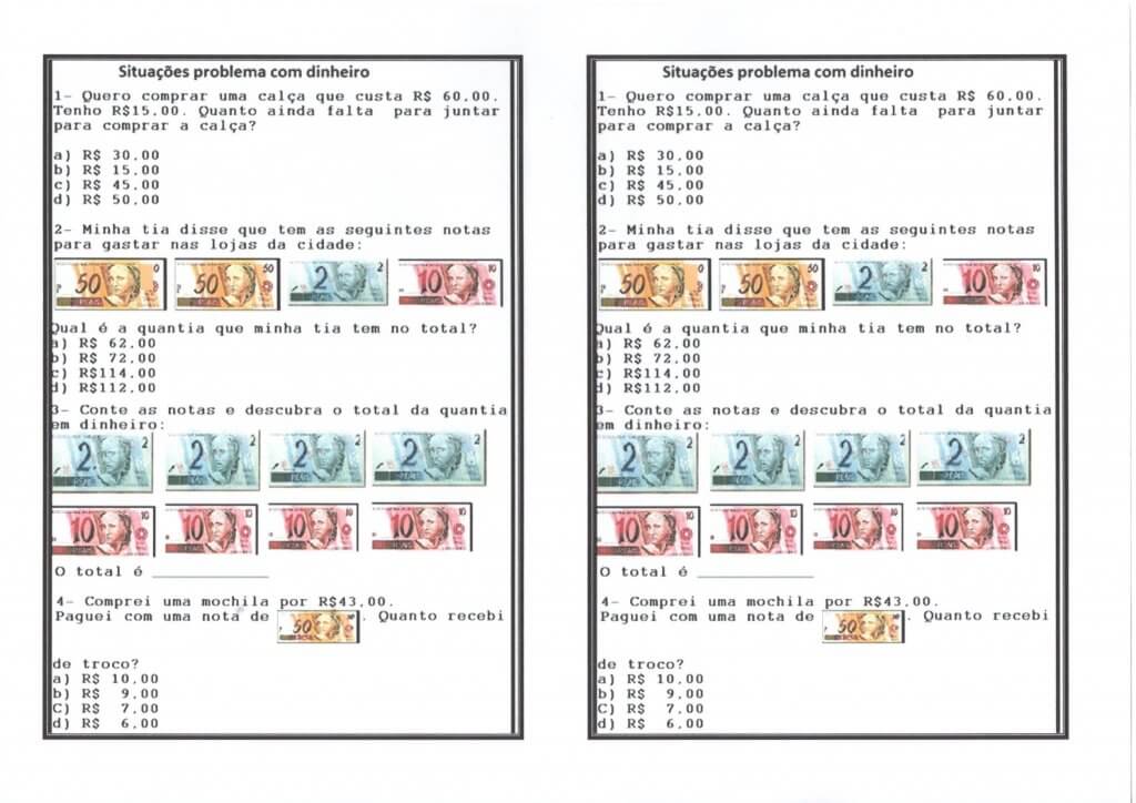 Matemática-Sistema Monetário-Situações Problema