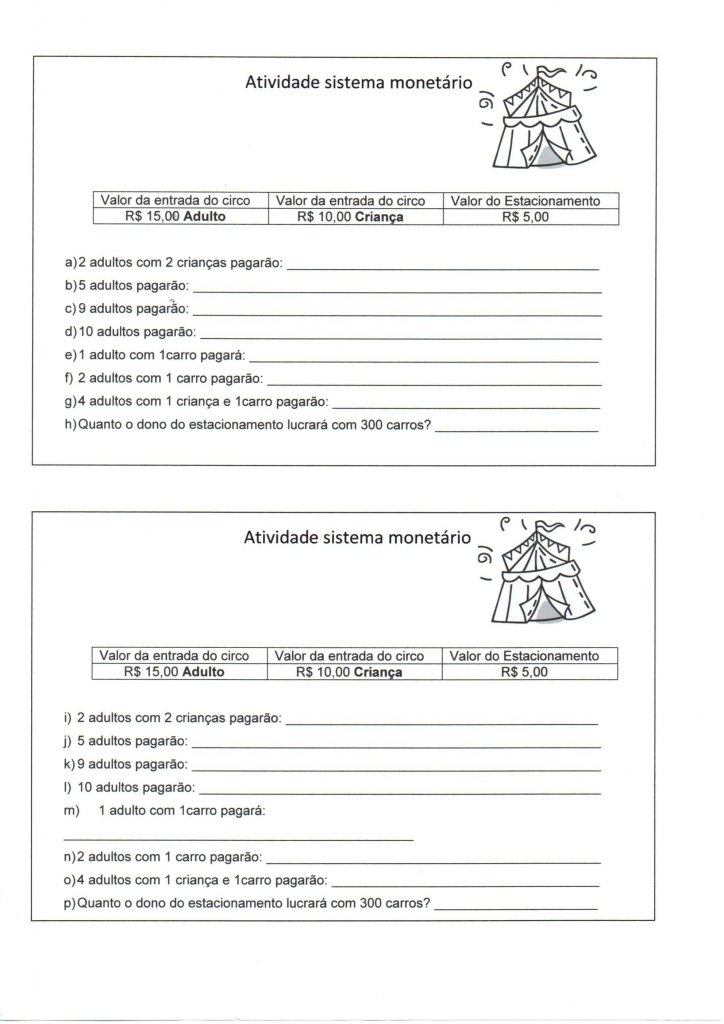 Atividade do Sistema Monetário-Calcular os valores