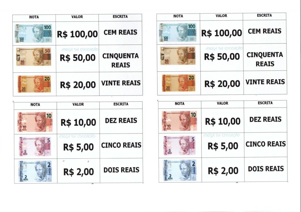 Sistema Monetário-Atividades com notas e moedas-Folha 1