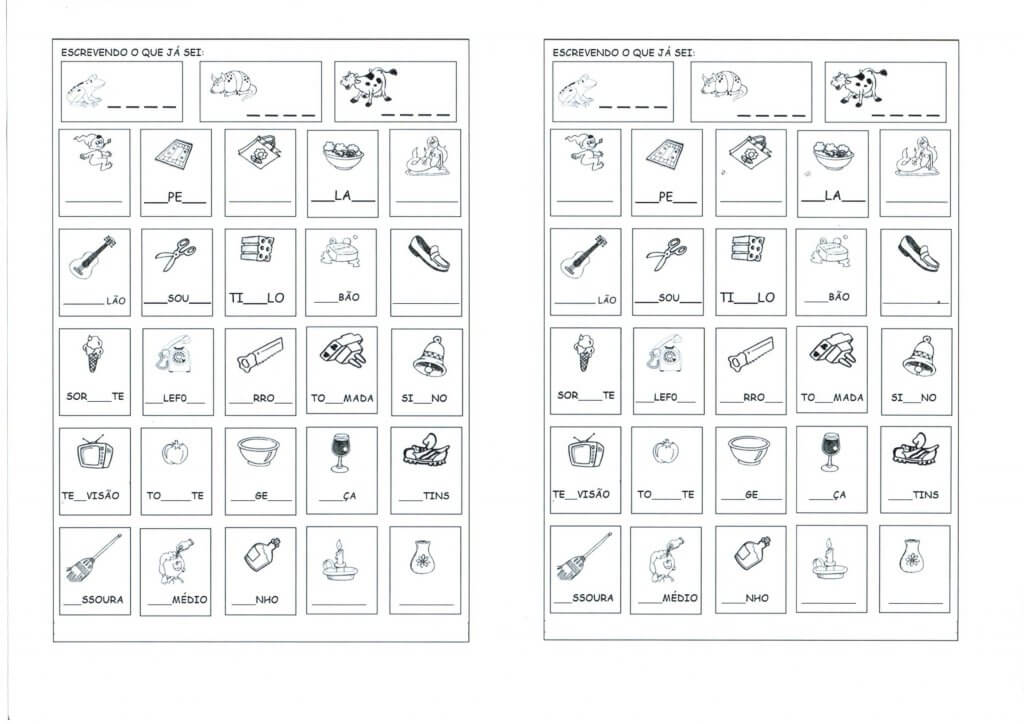 Escrita de palavras com sílabas simples para completar