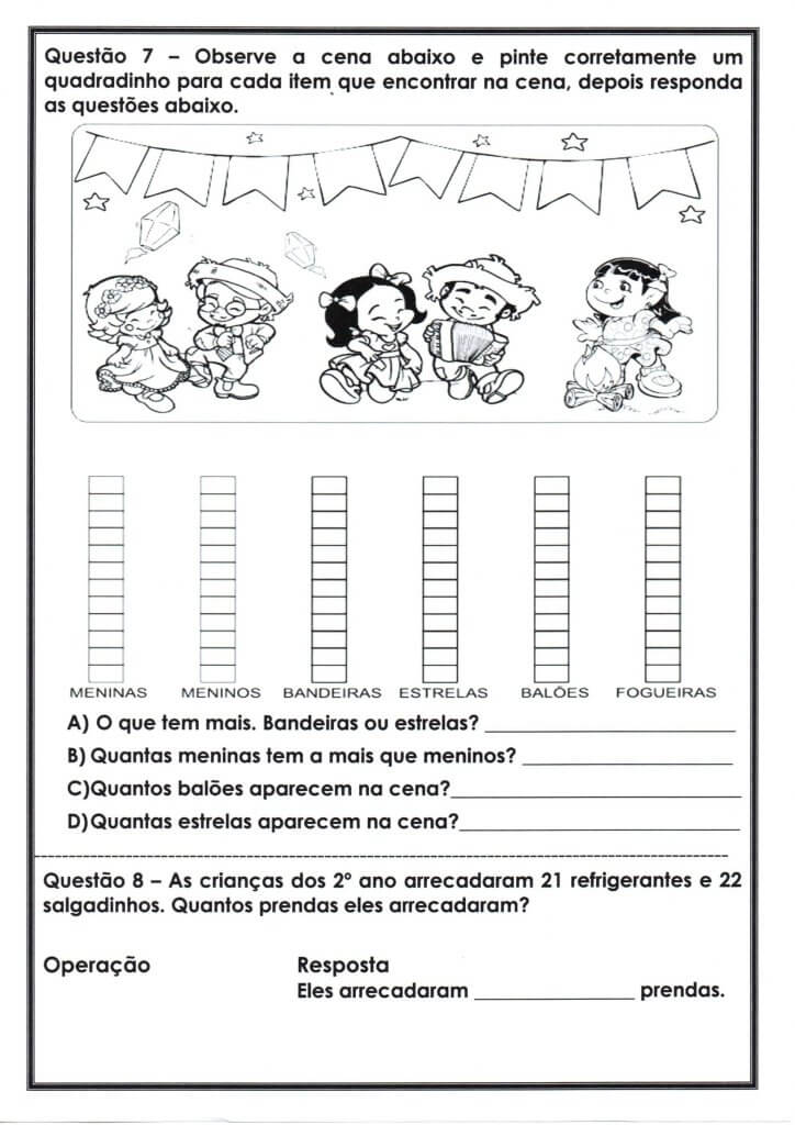 Avaliação Junina-Parte 2-Gráfico e Produção de Texto-Folha 3