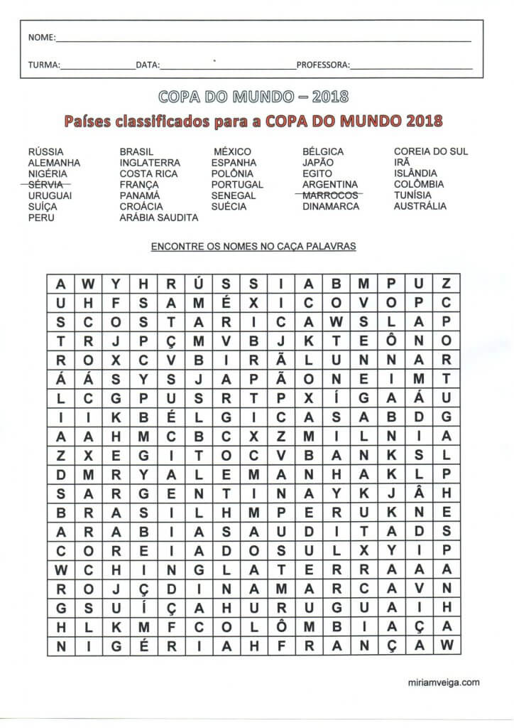 Projeto Copa do Mundo-2018-Parte 13-Caça-Palavras-Folha 1
