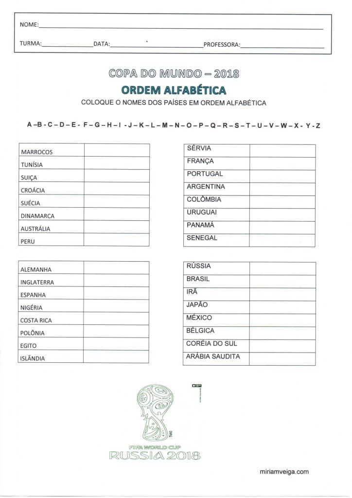 Projeto Copa do Mundo-2018-Parte 17-Ordem Alfabética
