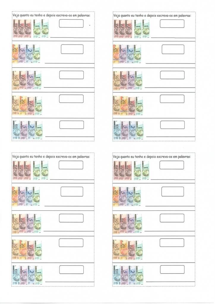 Sistema Monetário-Somando cédulas e moedas-Folha 1