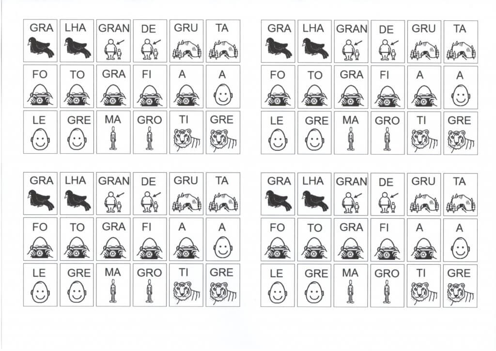 Desenhos com sílabas para montar palavras GRA GRE GRI-Folha 1