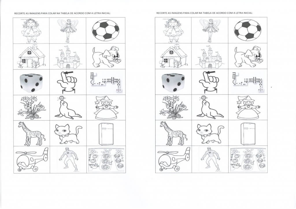 Quadro com figuras e letras para fazer a correspondência-Folha 1