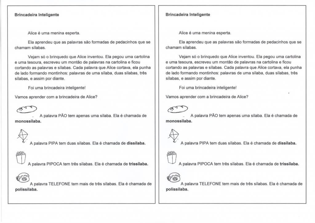 Classificação das palavras de acordo com o número de Sílabas-Texto