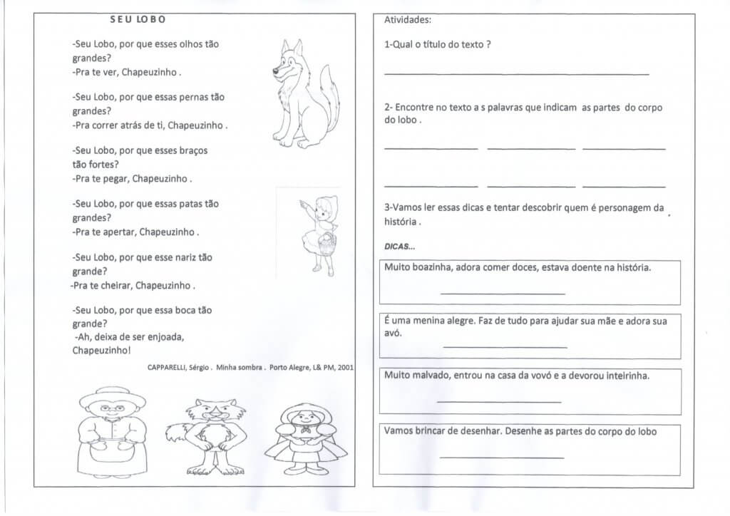 Interpretação de Texto-Animais Seu Lobo