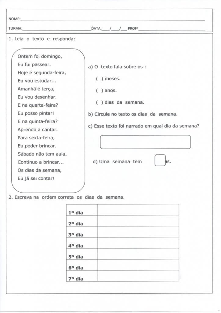 Atividade de Calendário-Dias da Semana em Destaque