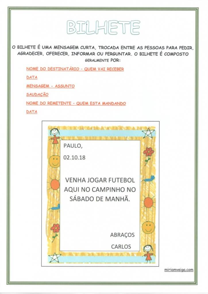 Cartaz para Sala de Aula Gêneros Textuais-Bilhete