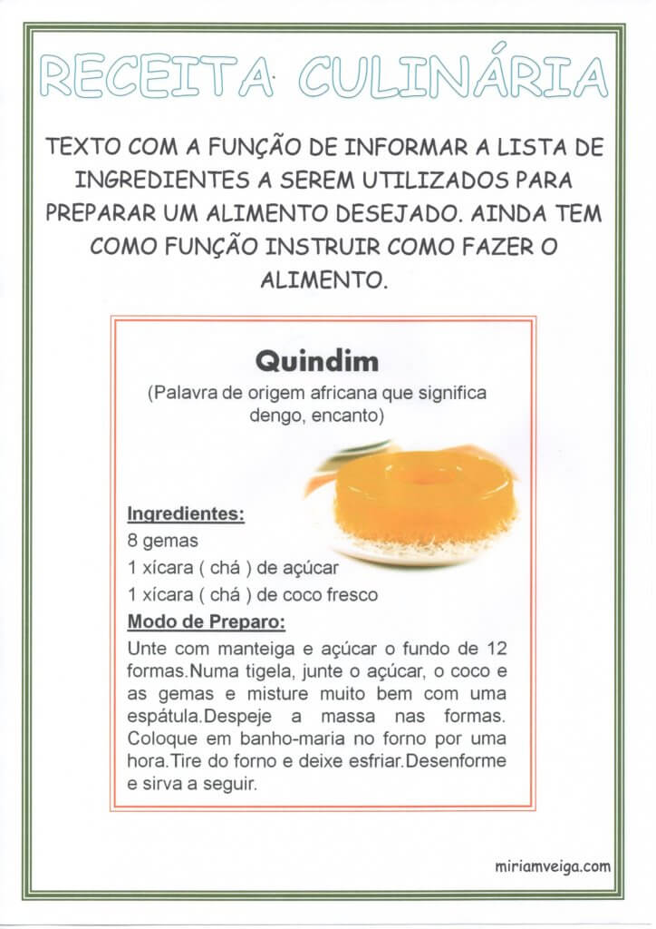 Cartaz para Sala de Aula Gêneros Textuais-Receita Culinária
