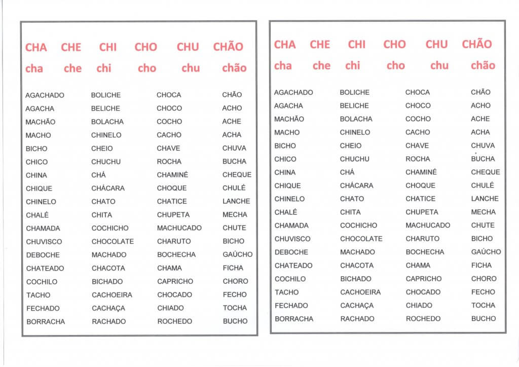 Listas de Palavras com CH