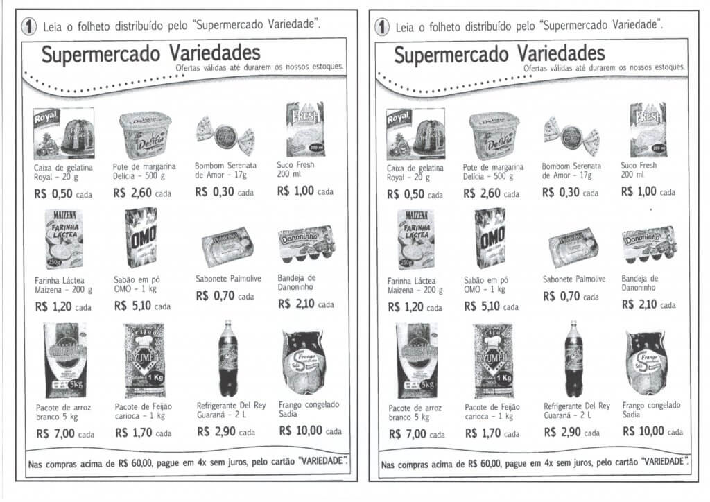 Sistema Monetário-Folheto de Supermercado para Atividade