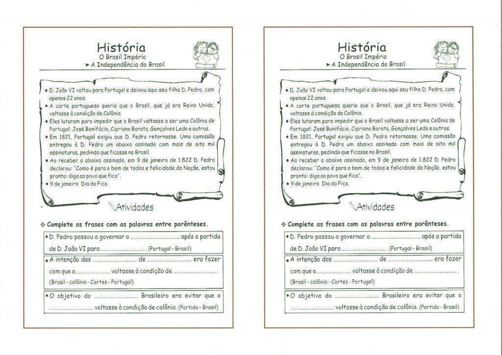 História-A Independência do Brasil-Texto e Atividades-Folha 1