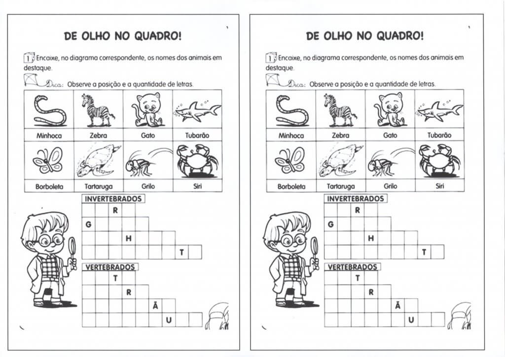 Dia dos Animais-Cruzadinhas-Vertebrados e Invertebrados-Folha 2