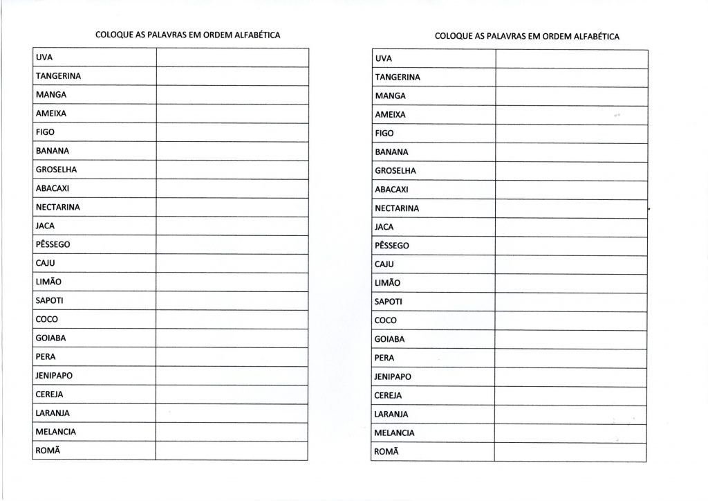 Ordem Alfabética-Lista para ordenar as palavras