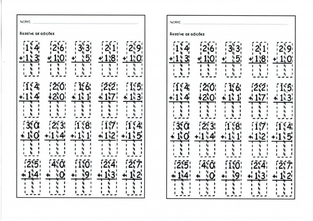 Adição sem reserva para resolver