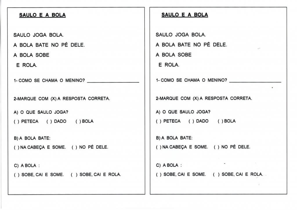 Textinho para Interpretação com perguntas de múltipla escolha