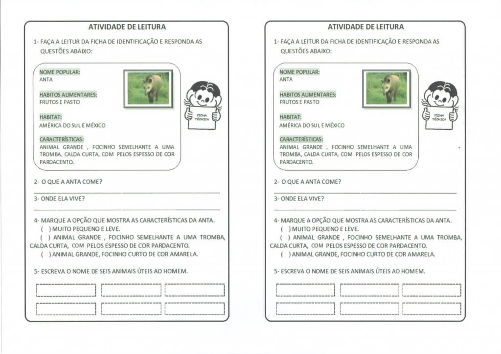 Leitura e Interpretação-Ficha de animal-Anta