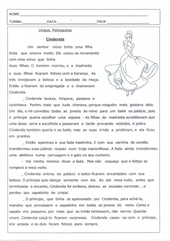 Leitura e Interpretação de Texto-Cinderela-Folha 1