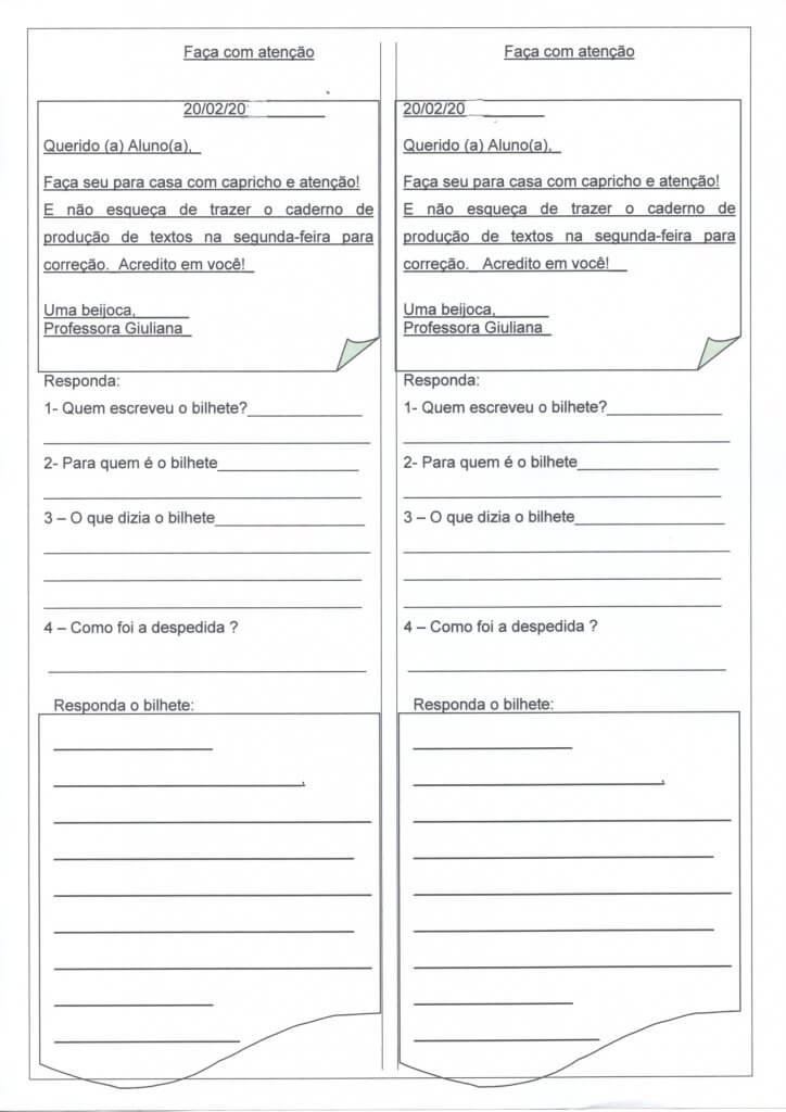 Bilhete-Interpretação e Produção de Resposta