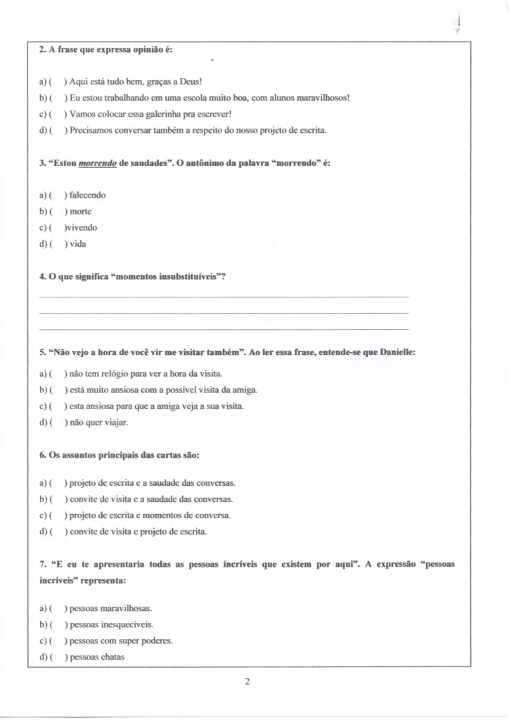 Avaliação de Língua Portuguesa 3-4 Ano-Gênero Carta-Folha 2