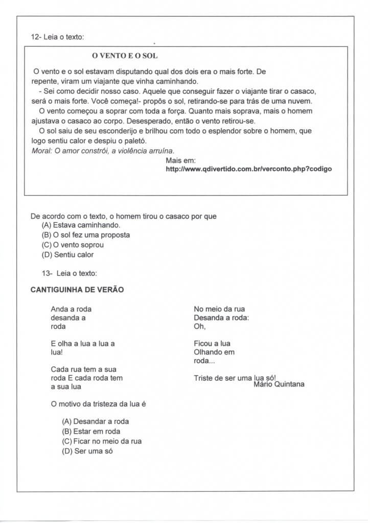 Avaliação de Língua Portuguesa 3-Interpretação e Cantiga-Folha 5