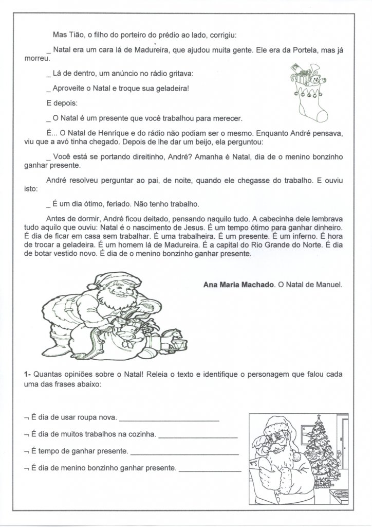 Esta Avaliação com tema Natalino trabalha com Leitura e Interpretação, Pronomes, Gênero textual Artigo, Sujeito, Predicado e Ortografia -Folha 2 Avaliação de Língua Portuguesa 1-Interpretação Pronomes-Folha 2