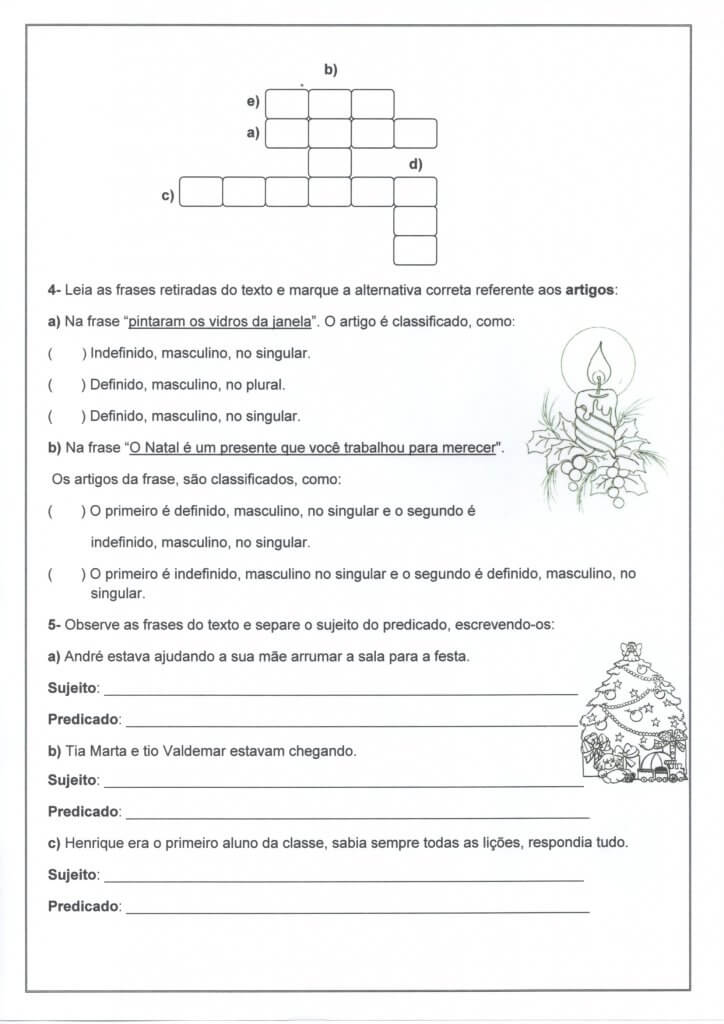 Avaliação de Língua Portuguesa 2-Sujeito e Predicado-Folha 4
