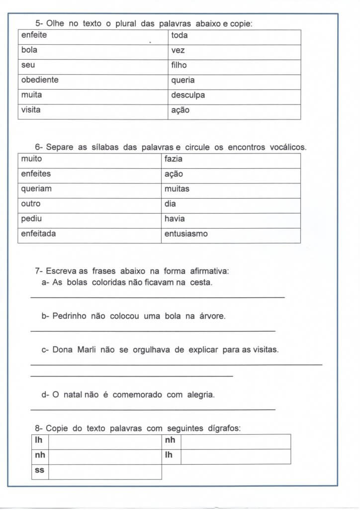 Avaliação de Língua Portuguesa-Encontros Consonantais-Folha 2