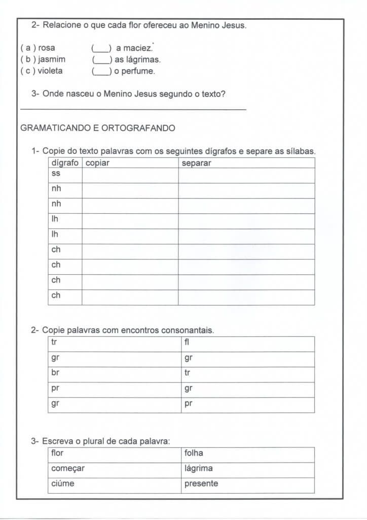 Atividade de Língua Portuguesa-Dígrafos e Sílabas-Folha 2