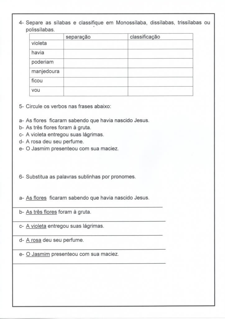 Atividade de Língua Portuguesa-Dígrafos e Sílabas-Folha 3
