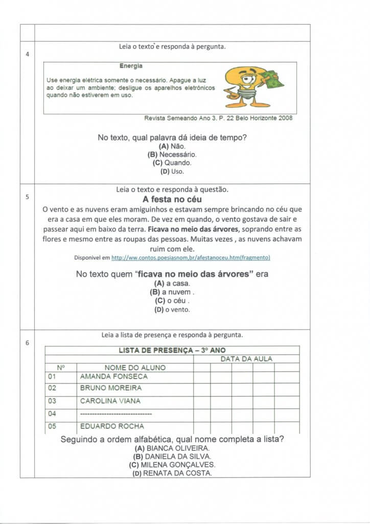 Avaliação Diagnóstica 2 e 3 Ano-Português Parte 2-Folha 2